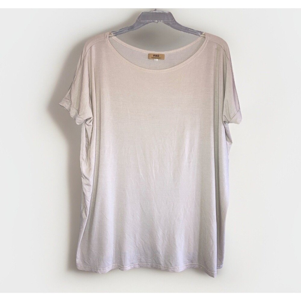 Piko Green Earth Fashion Women’s Large Beige Short Sleeve Bamboo Neutral Top